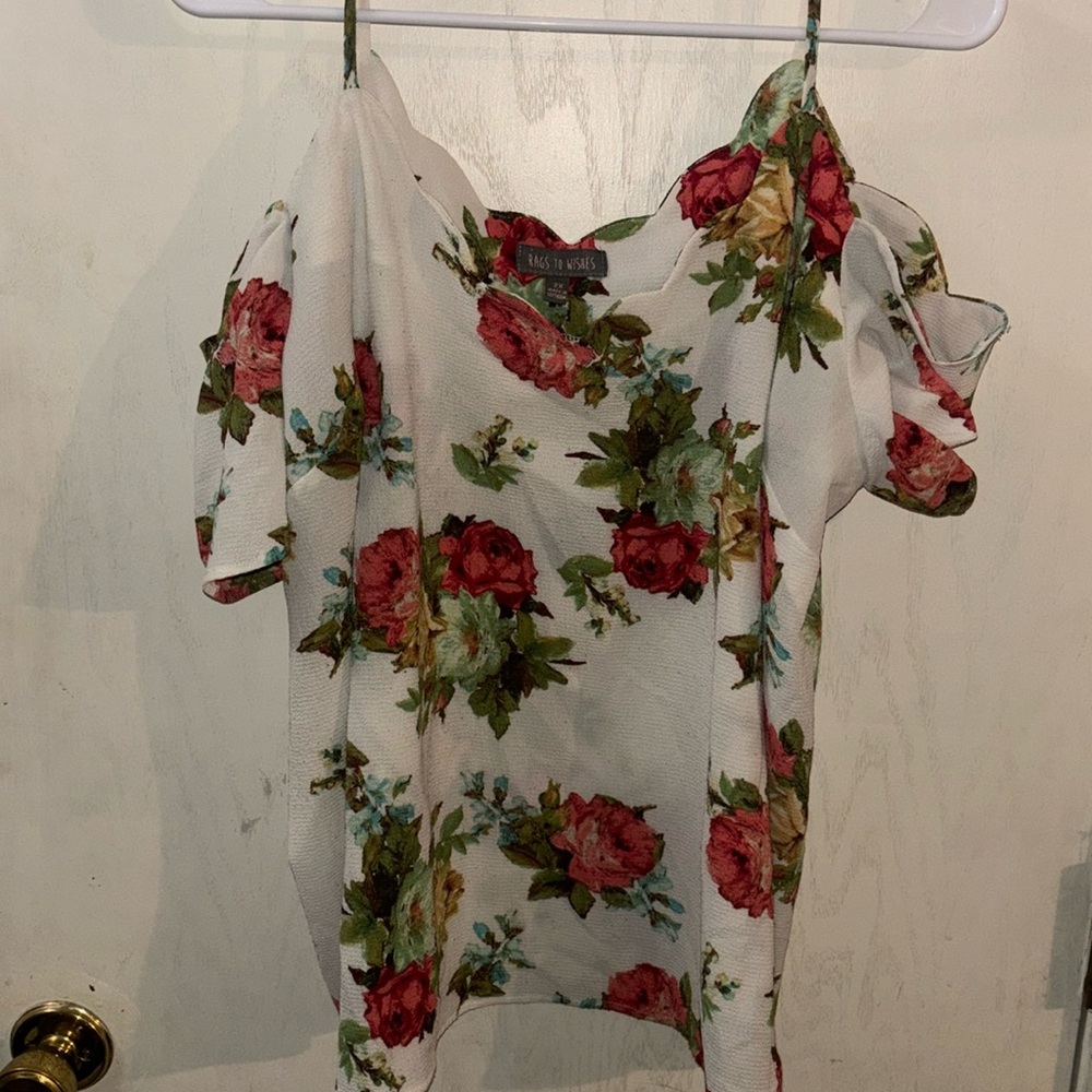 Scalloped edge cold shoulder top